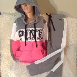 🎉Pink Victoria Secret Joggers & Front Zip Hoodie
